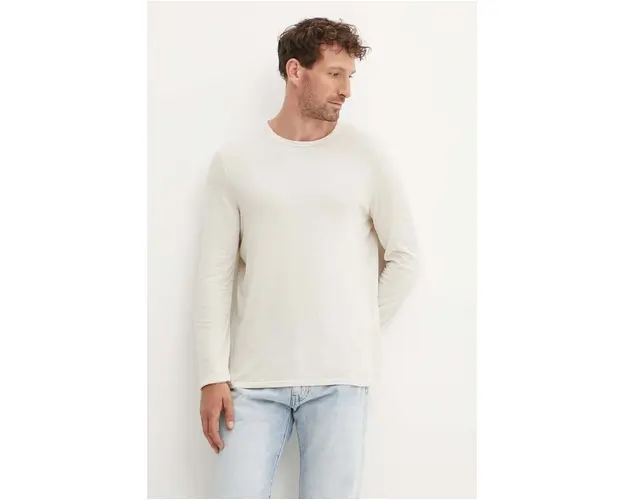 American Vintage longsleeve din bumbac culoarea bej, neted, MDEV02CH24