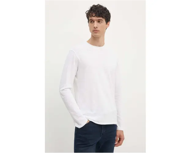 Sisley longsleeve din bumbac culoarea alb, neted, 3WF0S1013