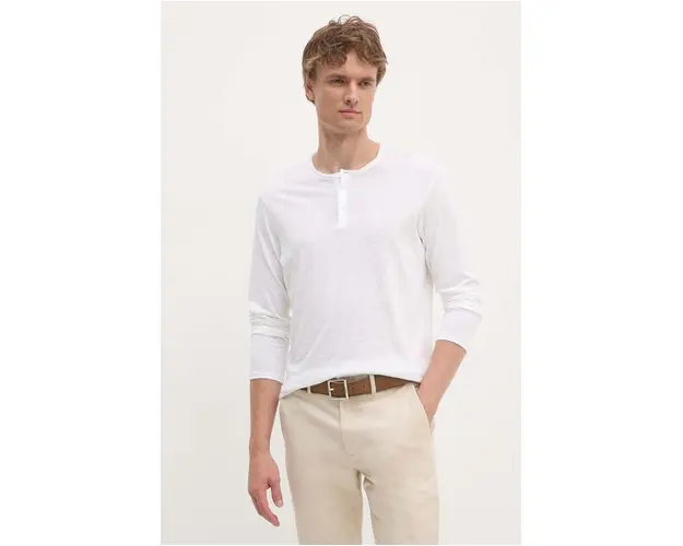 Sisley longsleeve din bumbac culoarea alb, neted, 3WF0S1034