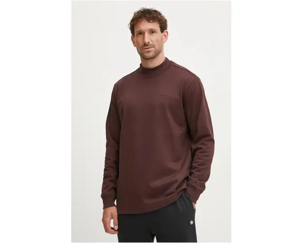 adidas Originals longsleeve din bumbac Longsleeve Mock Neck culoarea bordo, neted, IW3258