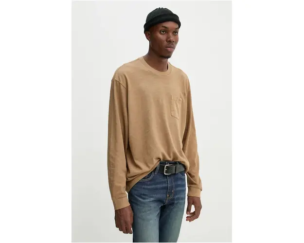 Levi's longsleeve din bumbac culoarea bej, neted, A9247