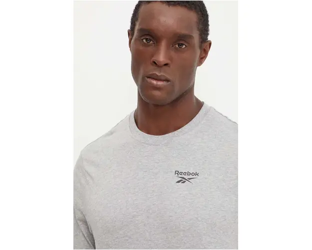 Reebok longsleeve din bumbac culoarea gri, cu imprimeu, 100070998