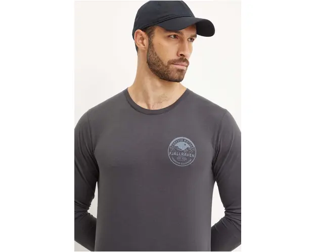 Fjallraven longsleeve Forever Nature Badge barbati, culoarea gri, cu imprimeu, F87303.555