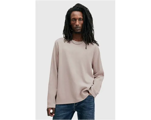 AllSaints longsleeve din bumbac ROWE culoarea bej, neted, M027JB