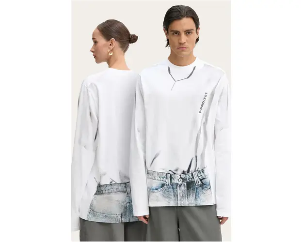 Y/Project longsleeve din bumbac YP TROMPE L'OEIL LONG SLEEVE T-SHIRT culoarea alb, 204TS021