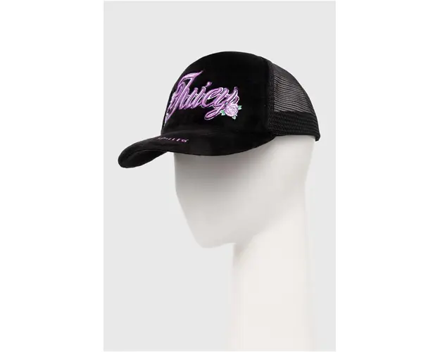 Juicy Couture sapca ROSE & THORN TRUCKER CAP culoarea negru, cu imprimeu, JCAWH224701