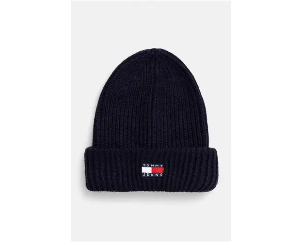 Tommy Jeans caciula culoarea albastru marin, din tricot gros, AW0AW16785