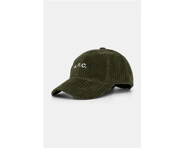 A.P.C. sapca de baseball din catifea casquette charlie culoarea verde, neted, COEZQ.M24069