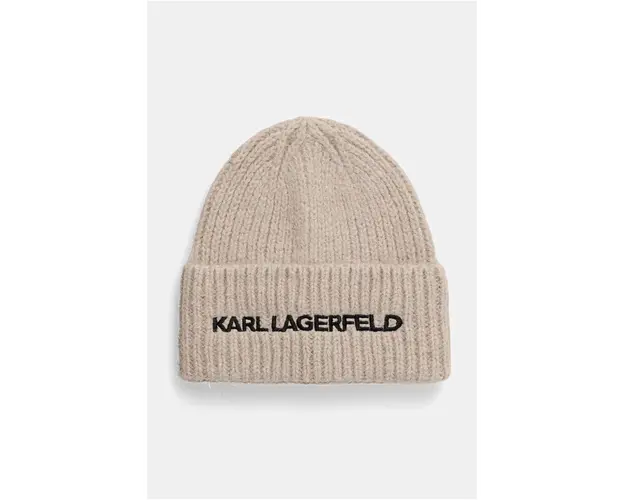 Karl Lagerfeld caciula de lana culoarea bej, de lana, din tricot gros, 246W3411