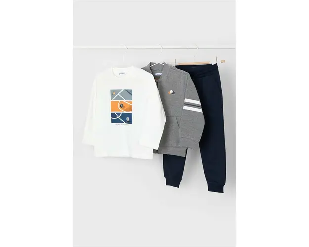 Mayoral set trening copii - longsleeve, hanorac si pantaloni culoarea gri, 4880