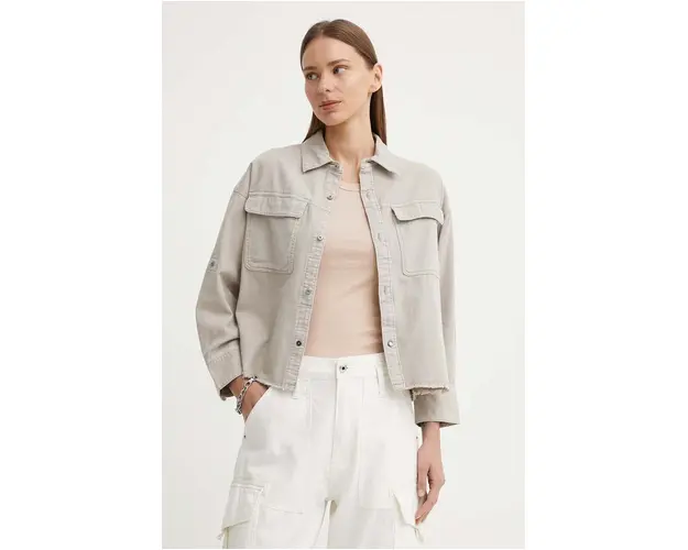 G-Star Raw camasa din bumbac femei, culoarea bej, cu guler clasic, relaxed, D24593-D454