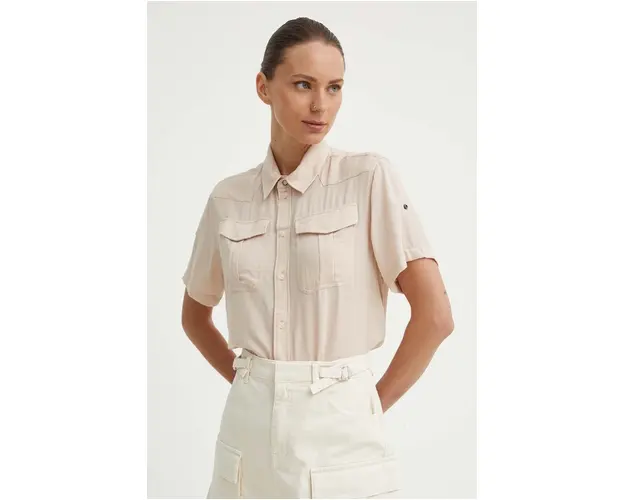G-Star Raw camasa femei, culoarea bej, cu guler clasic, relaxed, D24592-D572