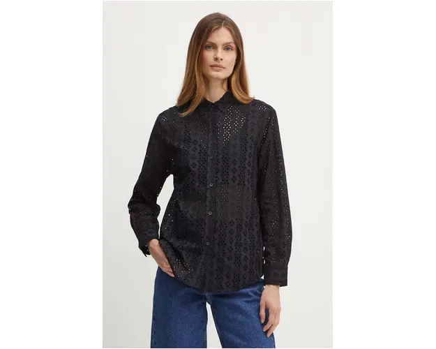 Dkny camasa din bumbac femei, culoarea negru, cu guler clasic, regular, DJ4W2004