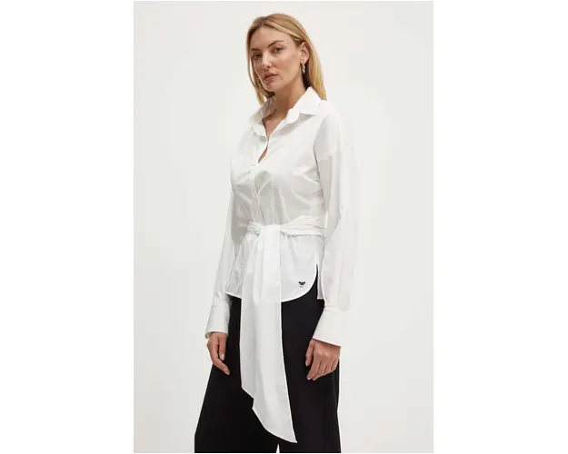 Weekend Max Mara camasa din bumbac femei, culoarea alb, cu guler clasic, relaxed, 2425116071600