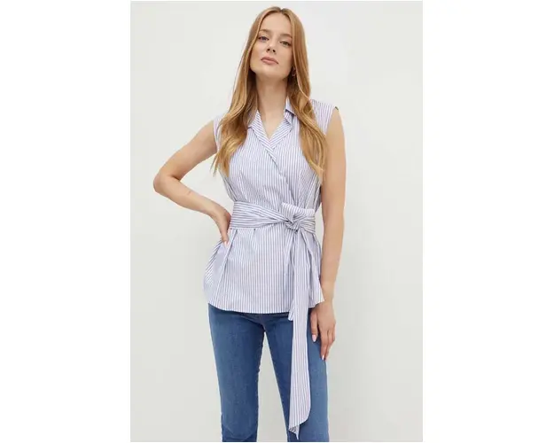 Weekend Max Mara camasa din bumbac femei, culoarea alb, cu guler clasic, relaxed, 2425116121600