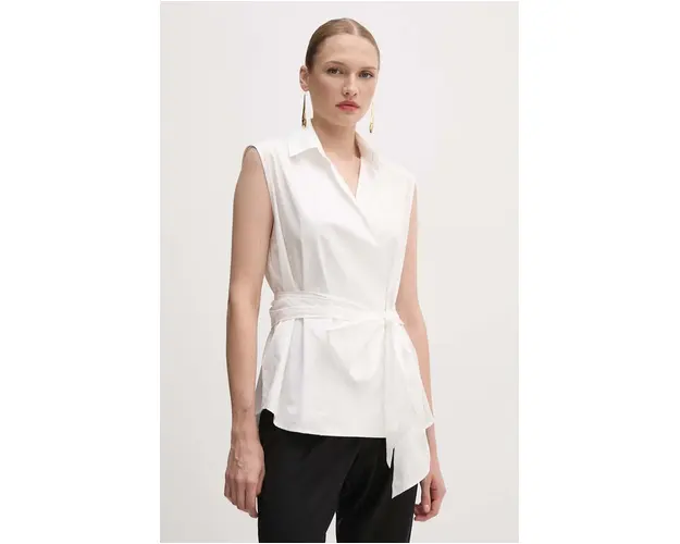 Weekend Max Mara camasa din bumbac femei, culoarea alb, cu guler clasic, relaxed, 2425116121600