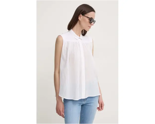 Pepe Jeans camasa MINA femei, culoarea alb, cu guler clasic, relaxed, PL304892