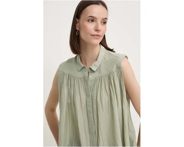 Pepe Jeans camasa MINA femei, culoarea verde, cu guler clasic, relaxed, PL304892