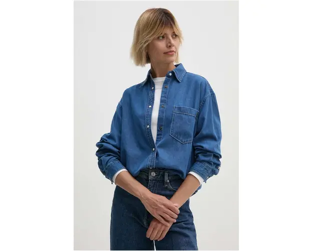 Pepe Jeans camasa jeans BOYFRIEND SHIRT femei, cu guler clasic, relaxed, PL304895HT8