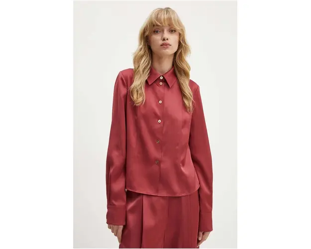 Stine Goya camasa femei, culoarea bordo, cu guler clasic, regular, SG5864