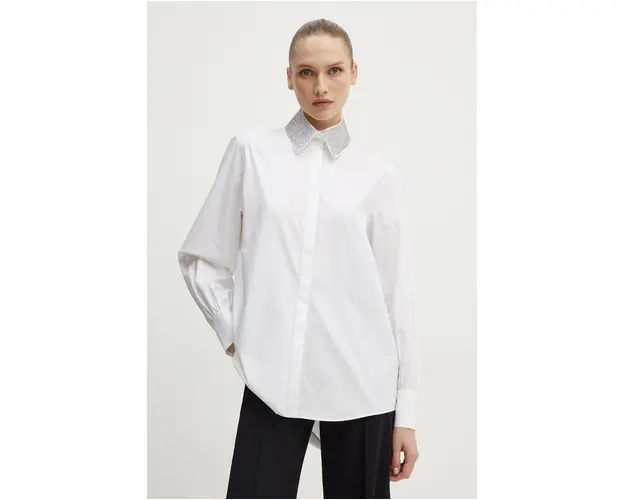 Karl Lagerfeld camasa din bumbac femei, culoarea alb, cu guler clasic, regular, 245W1601