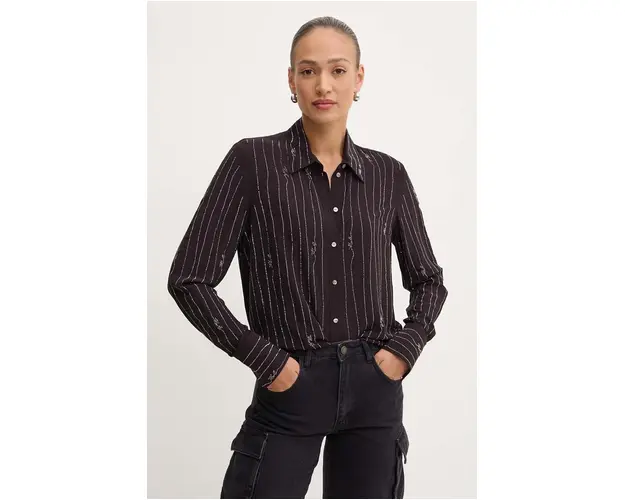 Karl Lagerfeld camasa femei, culoarea negru, cu guler clasic, regular, 245W1602
