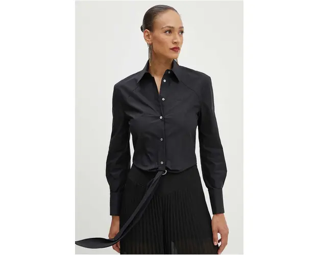 Karl Lagerfeld camasa din bumbac femei, culoarea negru, cu guler clasic, regular, 245W1609