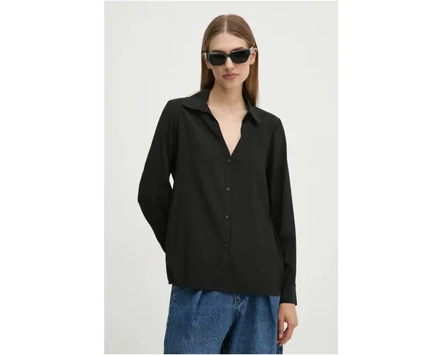 United Colors of Benetton camasa femei, culoarea negru, cu guler clasic, regular, 59WJDQ09A