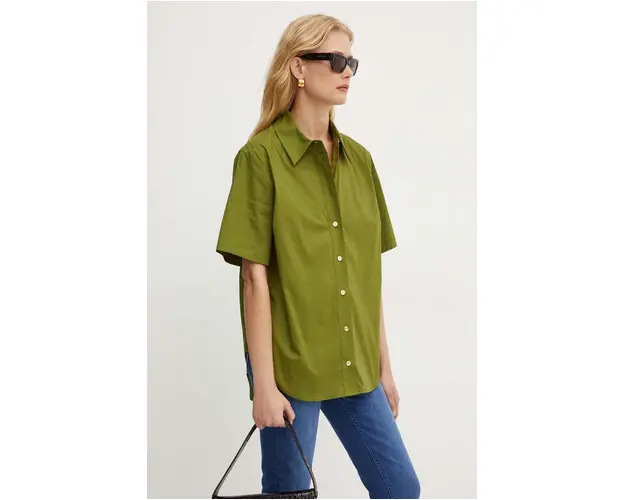 MICHAEL Michael Kors camasa femei, culoarea verde, cu guler clasic, regular, MT440MBF4C