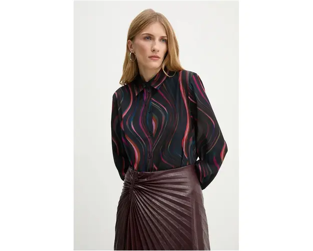 PS Paul Smith camasa femei, culoarea negru, cu guler clasic, regular, W2R.335B.N31257