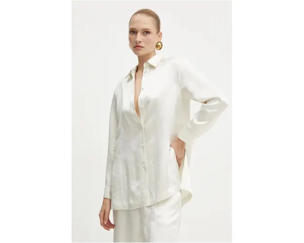 Max Mara Leisure camasa femei, culoarea bej, cu guler clasic, regular, 2426196018600