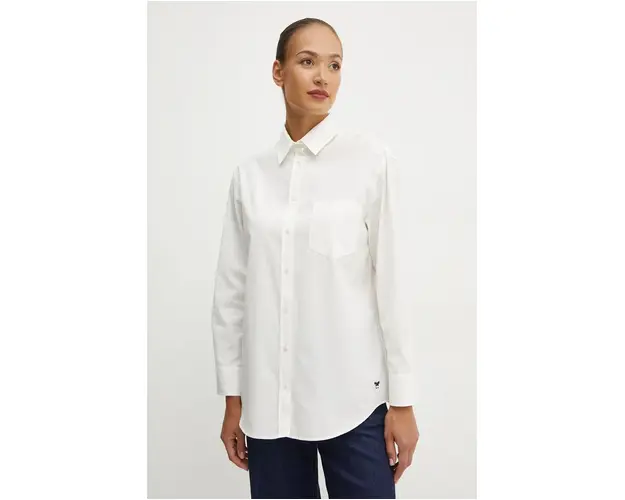 Weekend Max Mara camasa din bumbac femei, culoarea bej, cu guler clasic, relaxed, 2425196012600