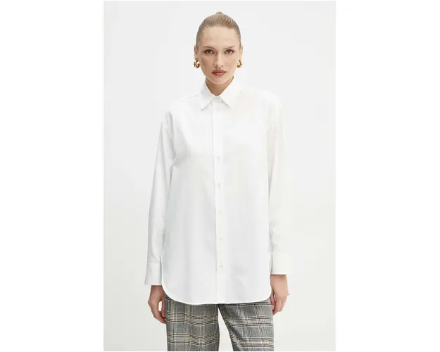 Weekend Max Mara camasa din bumbac femei, culoarea alb, cu guler clasic, relaxed, 2425196016600