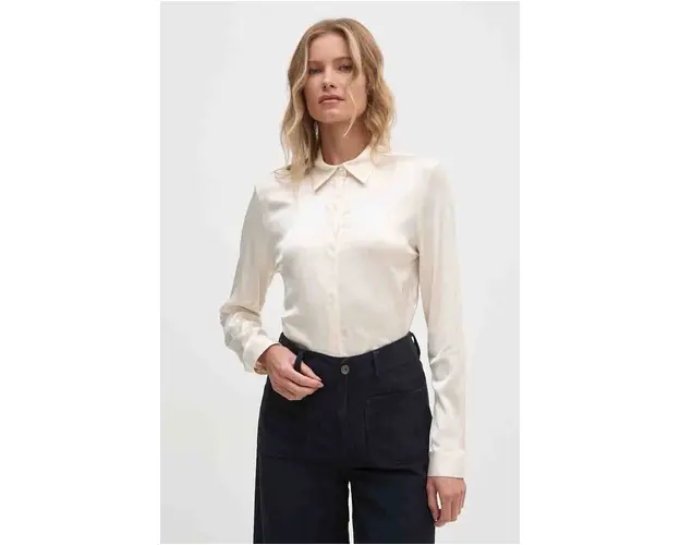 United Colors of Benetton camasa femei, culoarea bej, cu guler clasic, regular, 5FZPDQ005
