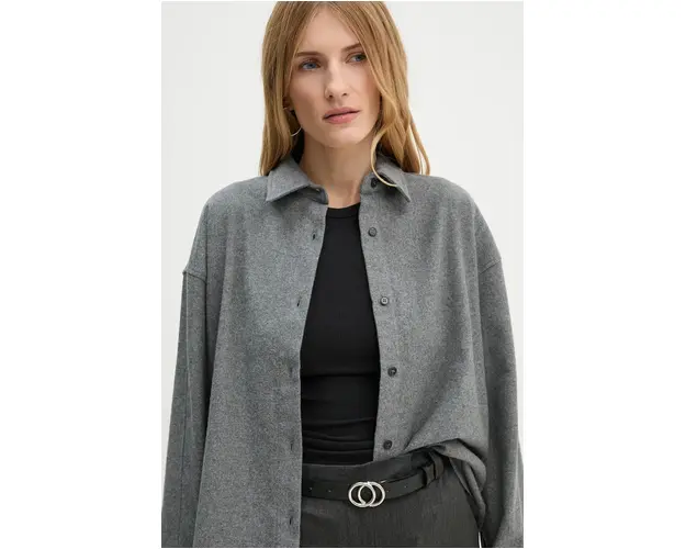 American Vintage camasa femei, culoarea gri, cu guler clasic, regular, VYL06AH24