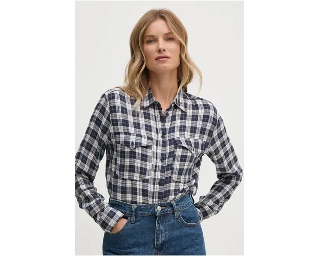 Pepe Jeans camasa POLIVIA femei, culoarea albastru marin, cu guler clasic, regular, PL304938