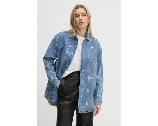 Pepe Jeans camasa OVERSHIRT GLITTER femei, cu guler clasic, regular, PL304958