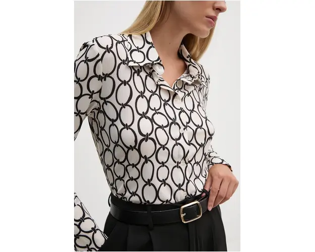 Sisley camasa femei, culoarea bej, cu guler clasic, regular, 52D3LQ07H