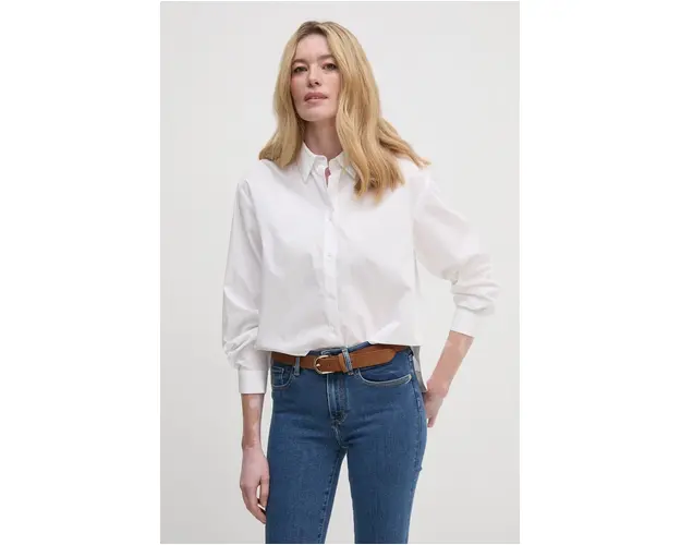 Sisley camasa din bumbac femei, culoarea alb, cu guler clasic, relaxed, 58VDLQ07R