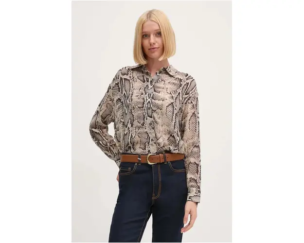 Sisley camasa femei, culoarea bej, cu guler clasic, relaxed, 5YBMLQ07F