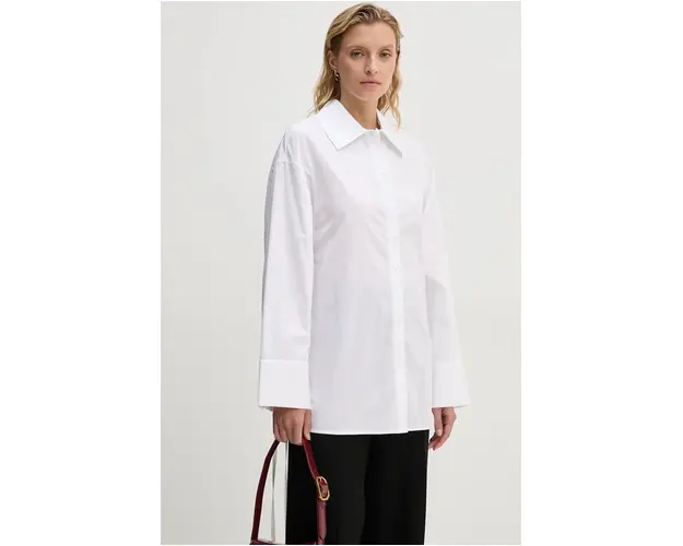 Samsoe Samsoe camasa din bumbac SACATA femei, culoarea alb, cu guler clasic, relaxed, F24300171