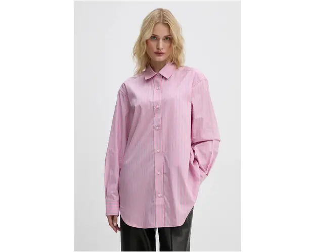 Samsoe Samsoe camasa din bumbac SALOVA femei, culoarea roz, cu guler clasic, relaxed, F24300064