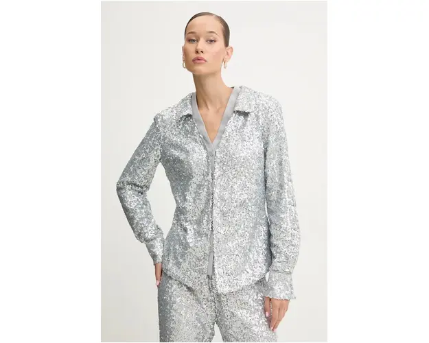 Stine Goya camasa femei, culoarea argintiu, cu guler clasic, regular, S005-2260