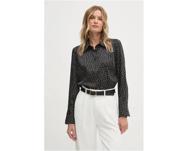 Sisley camasa femei, culoarea negru, cu guler clasic, regular, 5WDJLQFF7