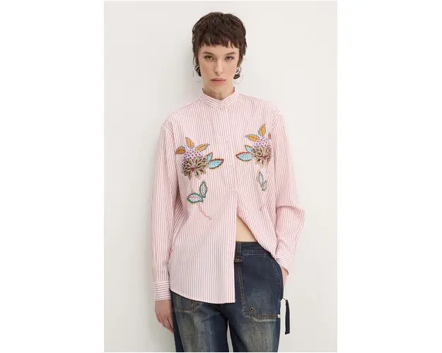 Desigual camasa NAGANO femei, culoarea roz, cu guler stand-up, relaxed, 24WWCW40