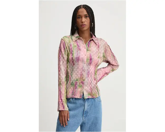 Desigual camasa YAMAGATA femei, culoarea roz, cu guler clasic, regular, 24WWBW14