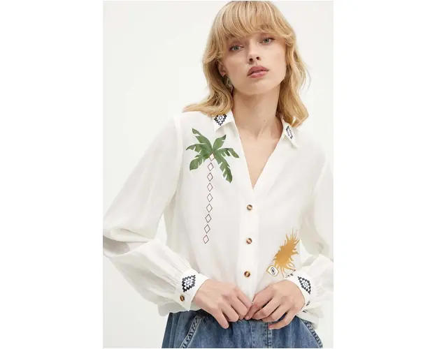 Never Fully Dressed camasa Miley femei, culoarea bej, cu guler clasic, regular, NFDTO1539