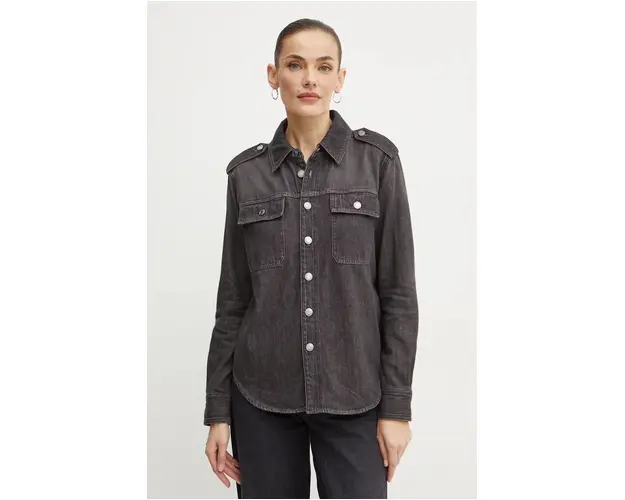 MICHAEL Michael Kors camasa jeans femei, culoarea gri, cu guler clasic, regular, MF440QFGNH