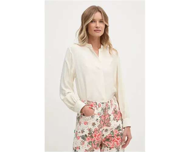 Gant camasa femei, culoarea bej, cu guler stand-up, relaxed, 4300385