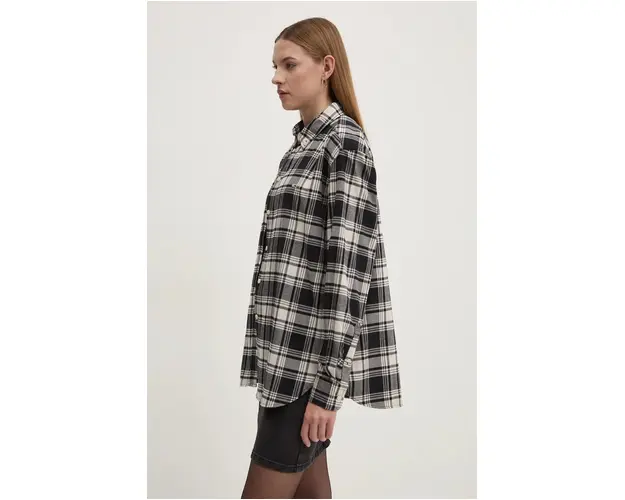 Tommy Jeans camasa femei, culoarea negru, cu guler clasic, regular, DW0DW18878